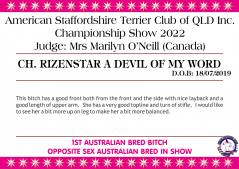 ASTCQ Speciality | 6th August 2022 | Critique | Judge: Mrs Marilyn O'Neill (Canada)
